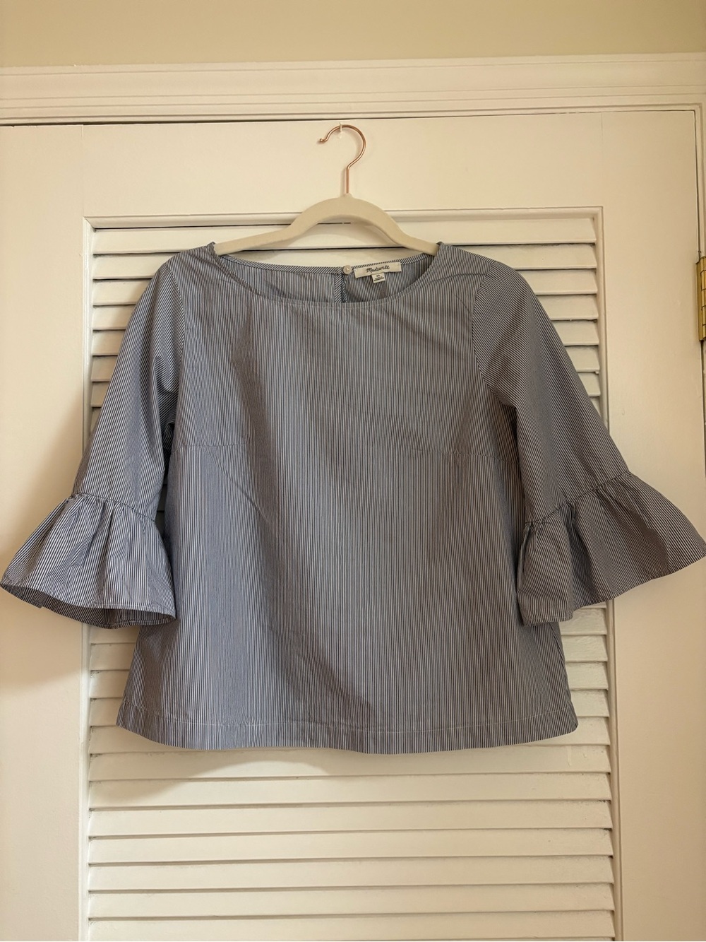 Madewell Blue Striped Ruffle-Sleeve Cotton Blouse Size XS